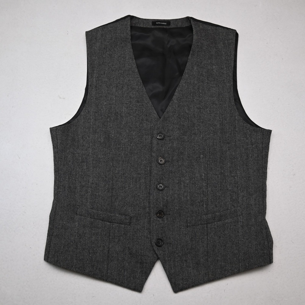 Ruth Boaz Medium M Gray Herringbone Wool Tweed Wedding Prom Suit Waistcoat Vest